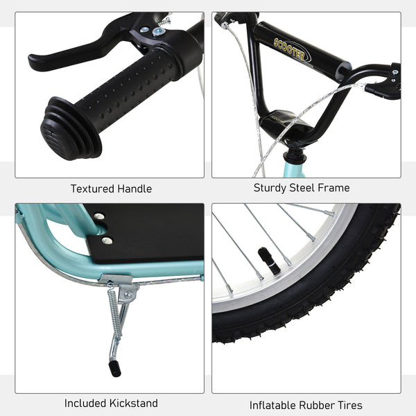 Trottinette avec roues gonflables de 16 pouces et doubles freins, bleu pâle