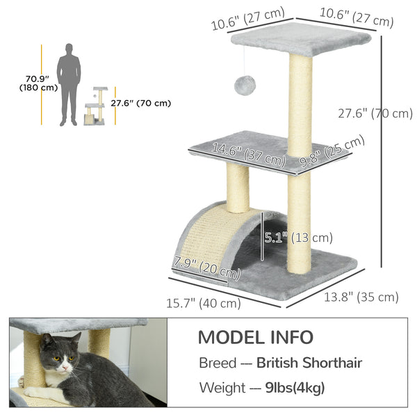 71cm Cat Tree with Scratching Post, Mat and Ball for Indoor Cats, Light Grey