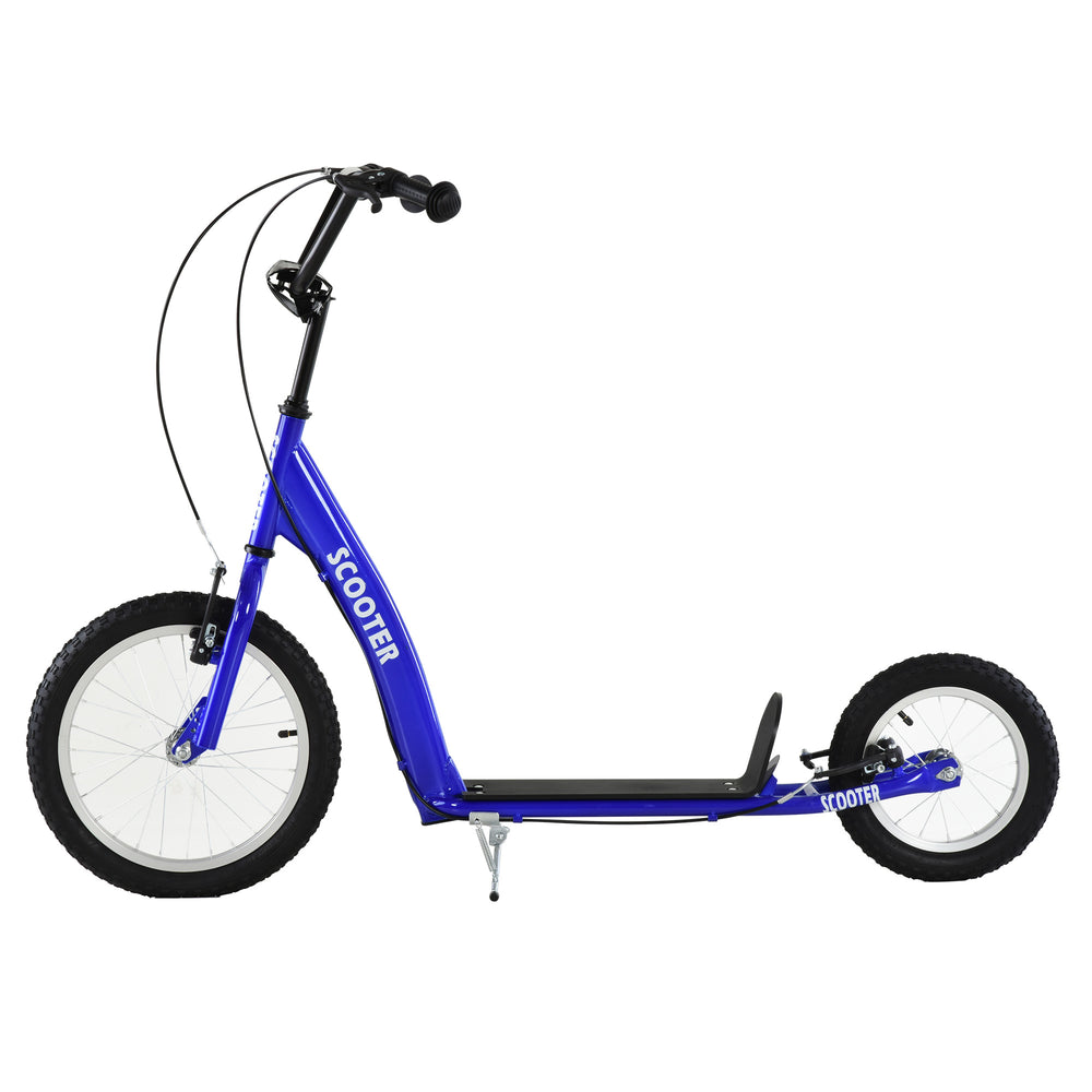 Trottinette avec guidon réglable, double frein, roues gonflables, bleue foncé