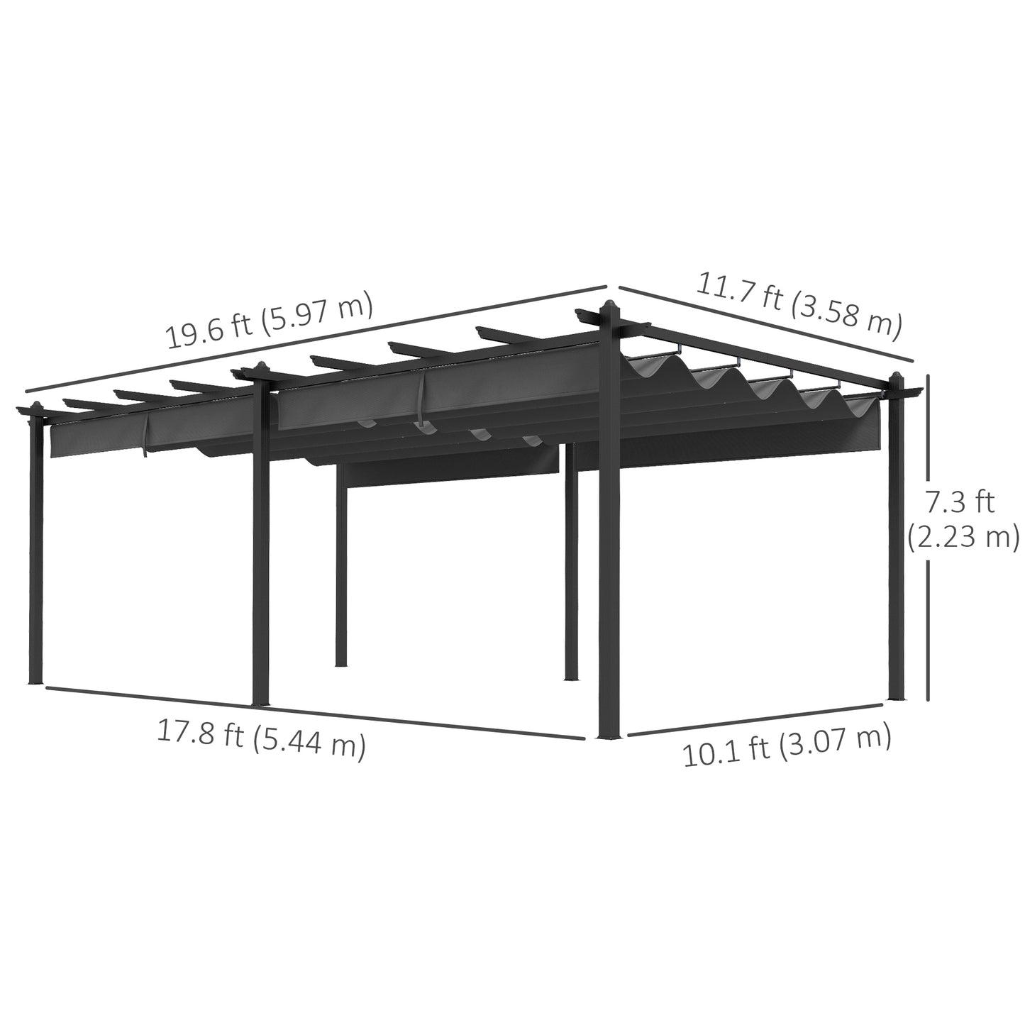 Pergola rétractable 11,7' x 19,6' en aluminium pour barbecue, patio, jardin, terrasse