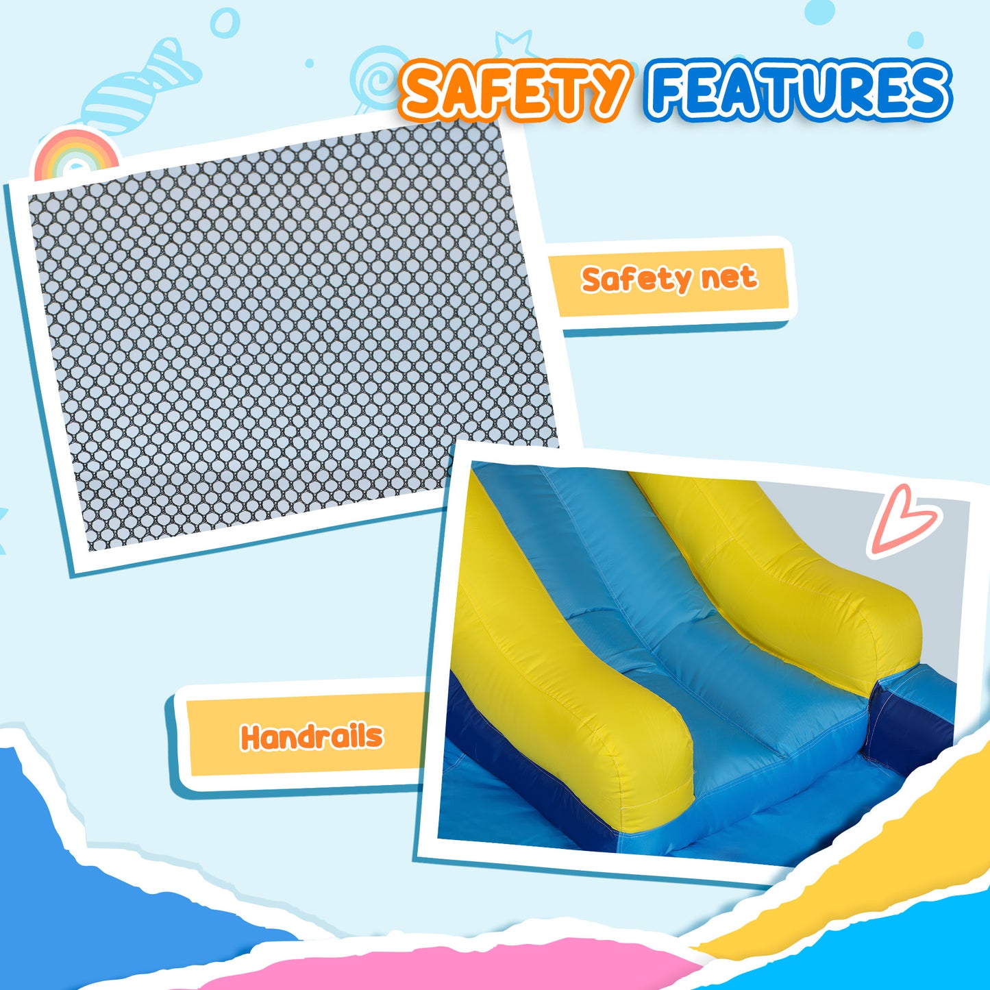 5-in-1 inflatable castle for children with 550W blower, paddling pool, jumping area, climbing wall and cannon