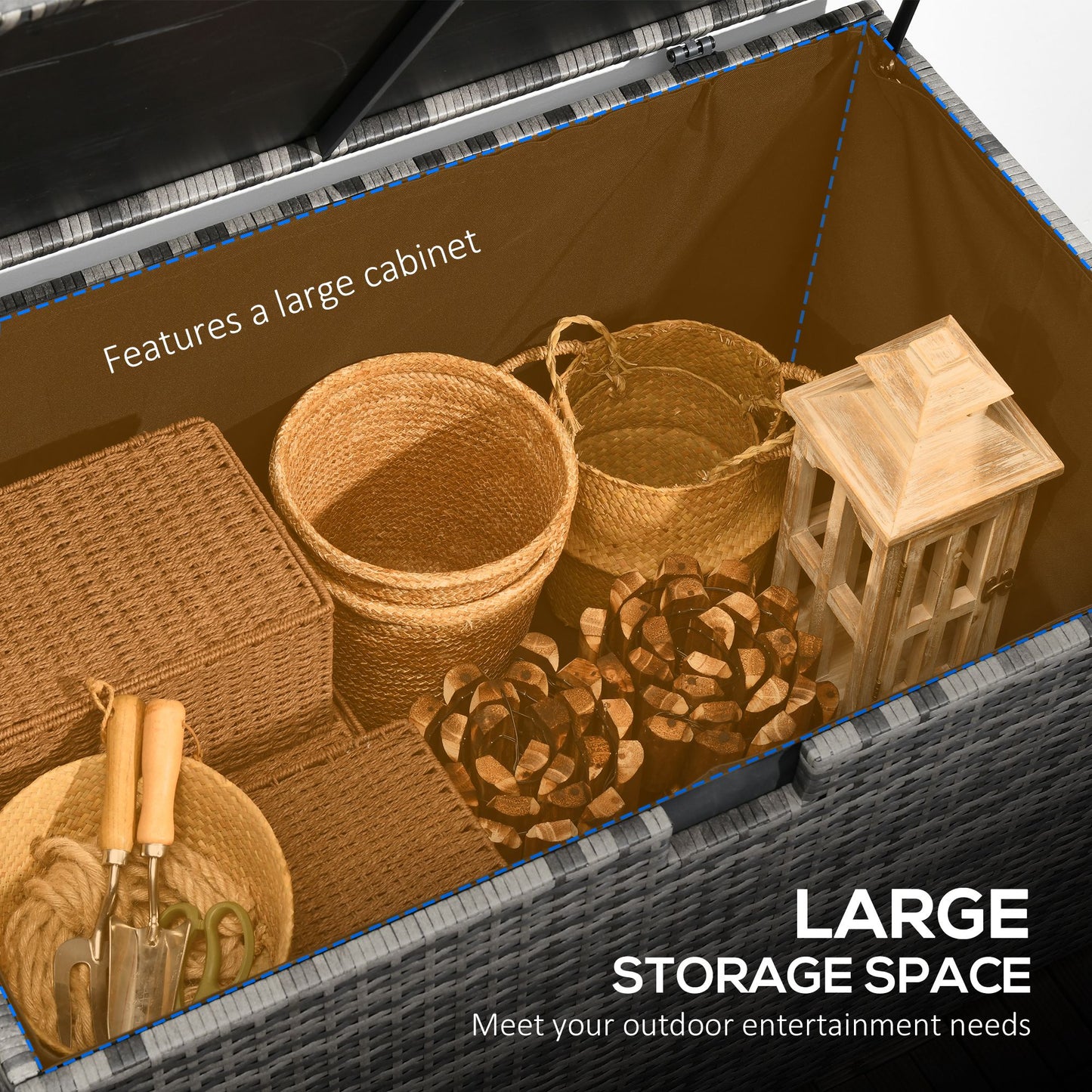 Coffre de rangement extérieur de 113 gallons, coffre de terrasse en rotin pour l'intérieur, gris