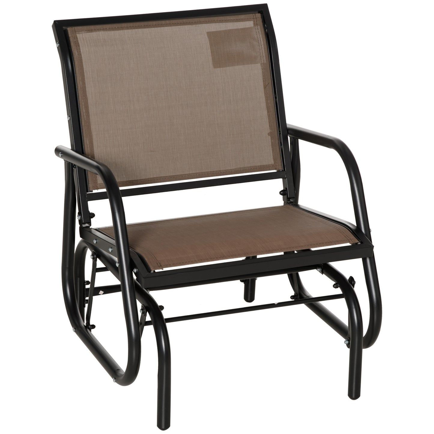 Fauteuil de jardin avec assise et dossier en tissu maillé respirant, cadre en métal et accoudoirs, marron