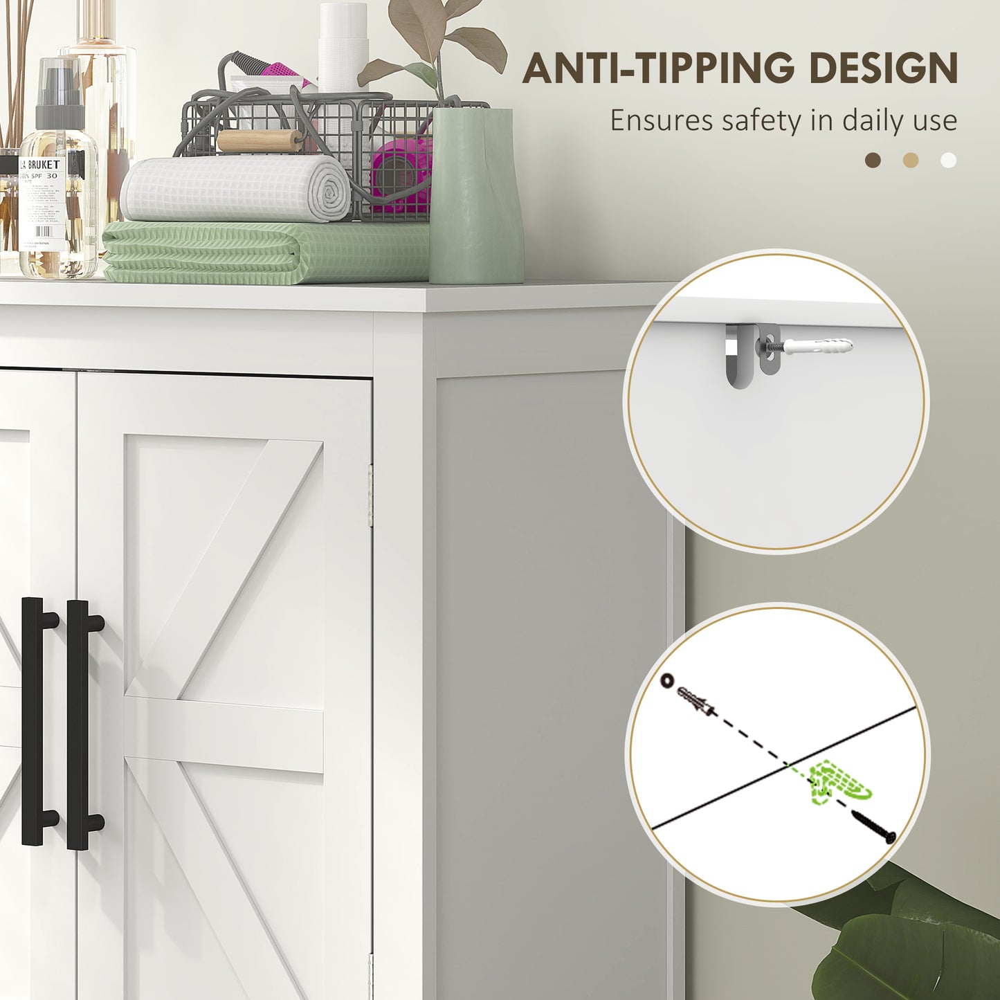 Farmhouse Style Bathroom Storage Cabinet with Barn Doors and Adjustable Shelf, White