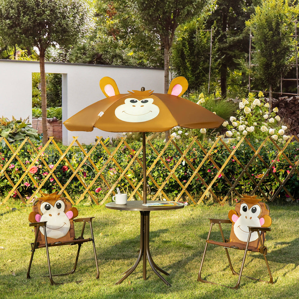 Ensemble table et chaises de pique-nique pliantes avec parasol amovible, marron