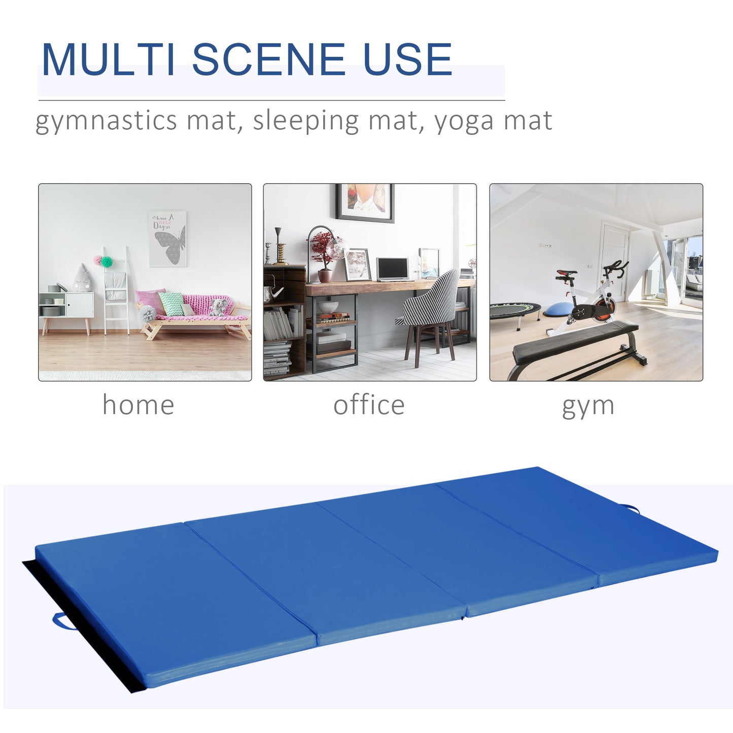 Tapis de gymnastique pliable 1,22 m x 2,42 m x 5 cm, avec poignées de transport, pour yoga, MMA, arts martiaux, étirements et exercices de base, bleu foncé