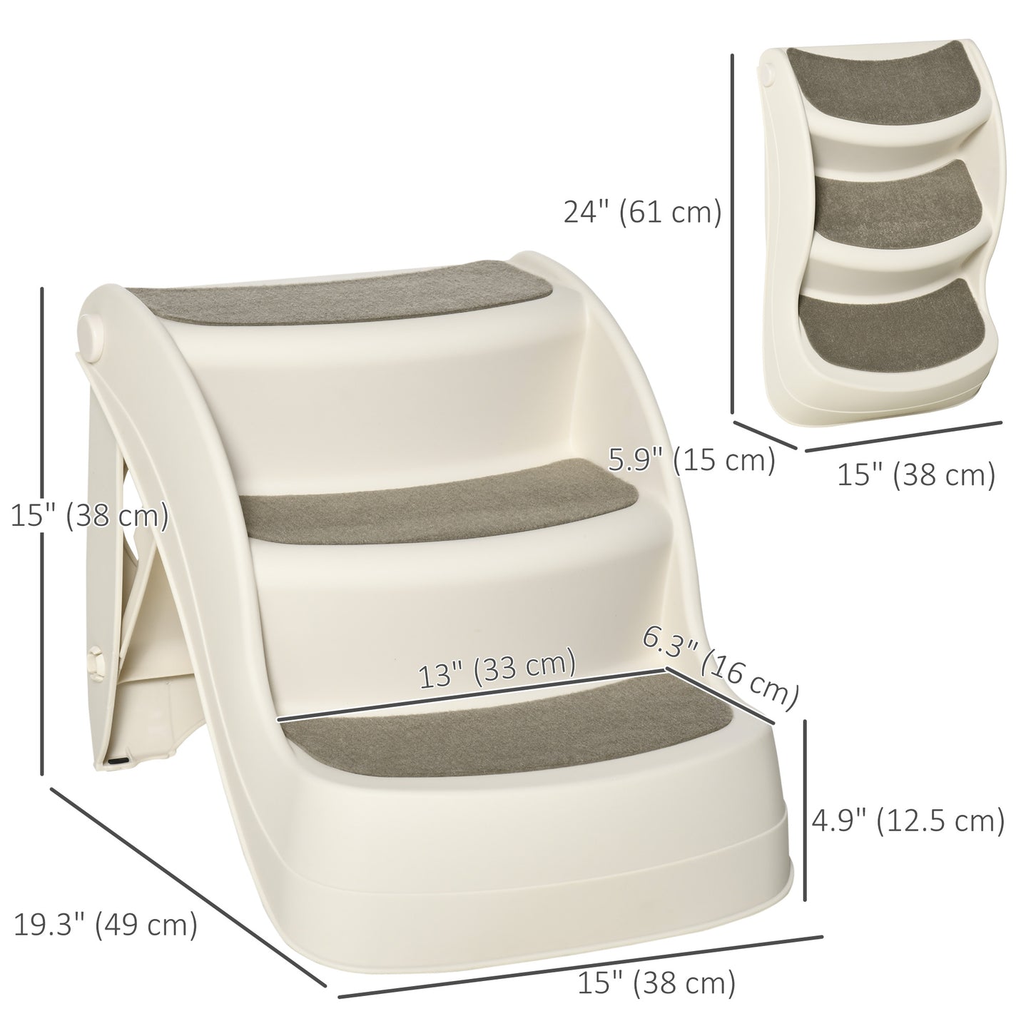 Escalier pliable portable pour petits chiens avec marches antidérapantes pour lits et canapés, couleur crème