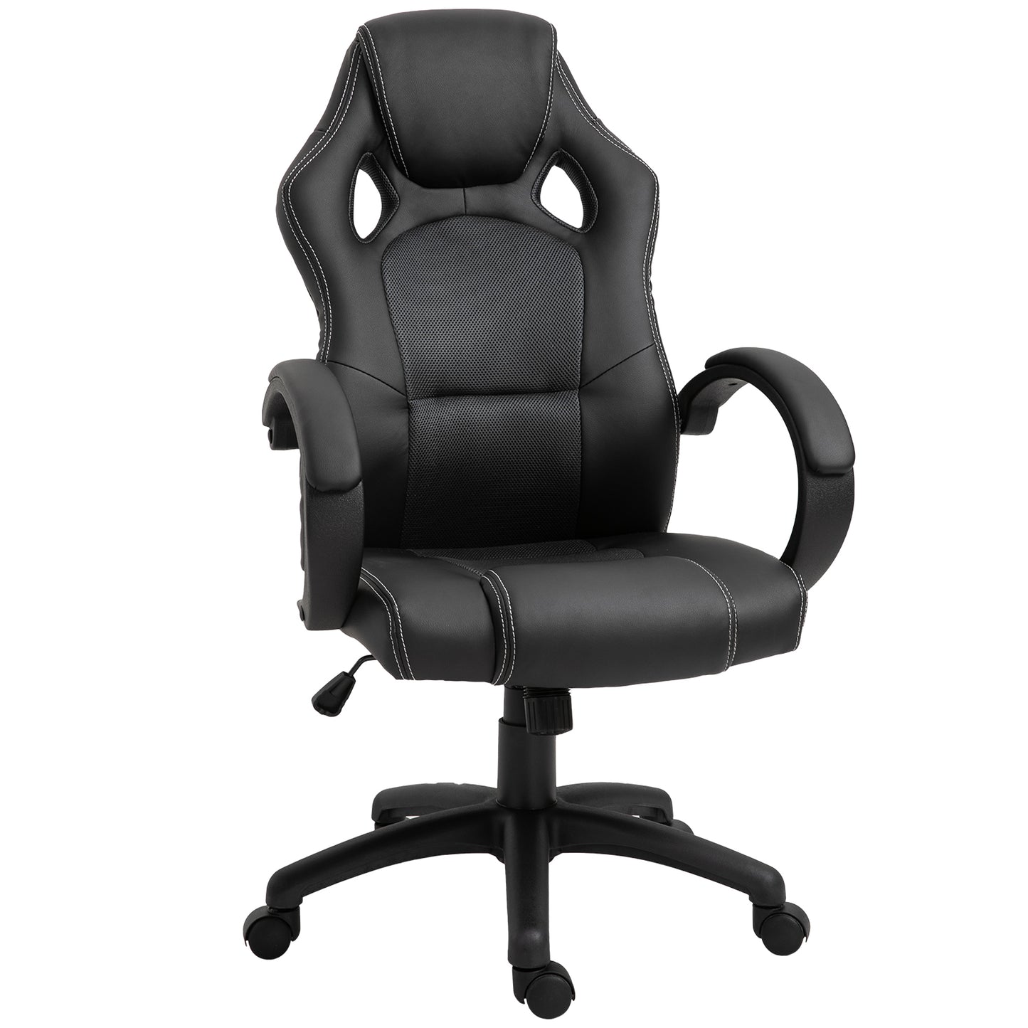 Racing Gaming Office Chair with Swivel Casters, Padded Headrest and Tilt Function, Grey