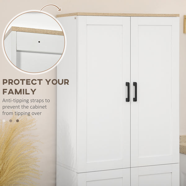 Armoire de cuisine 4 portes avec étagères réglables, blanc