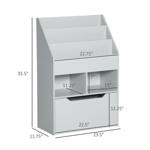Bibliothèque avec étagères multiples et tiroir de rangement, grise