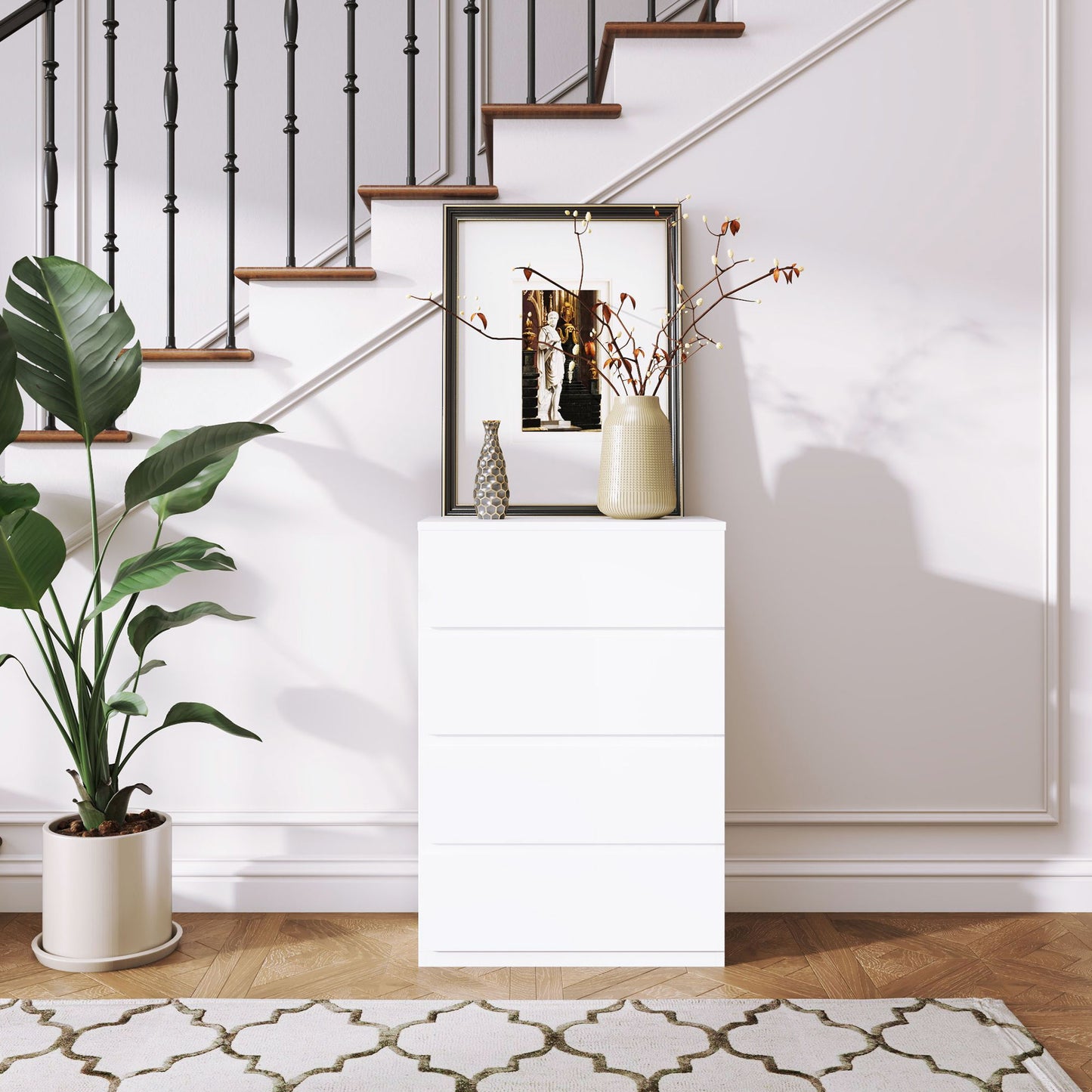 4-drawer chest of drawers, freestanding storage unit, white