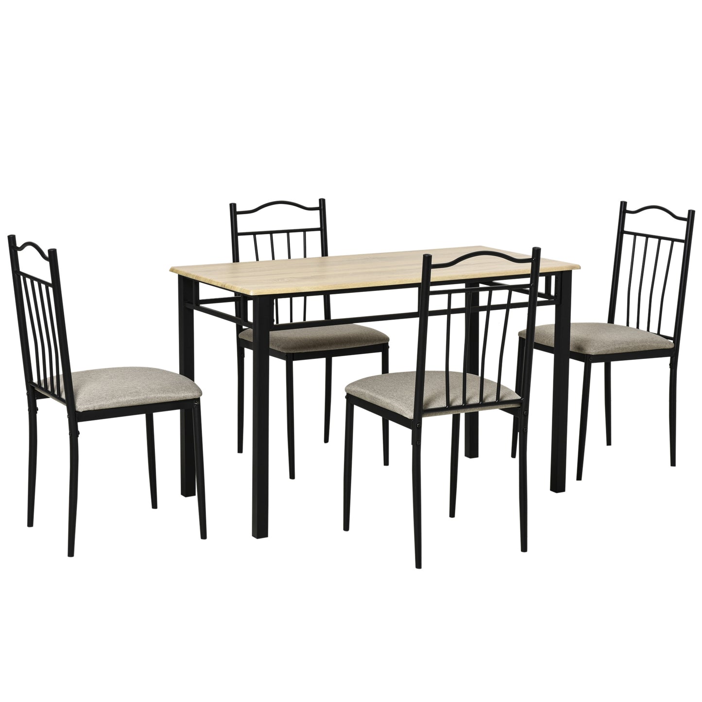 Ensemble de salle à manger 5 pièces, plateau en bois, cadre en métal, siège rembourré, meubles de cuisine et de salle à manger, noir