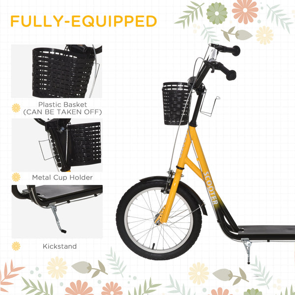 Trottinette avec guidon réglable, 2 freins, panier porte-gobelet, orange