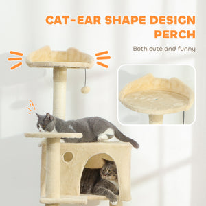 Arbre à chat de 160 cm avec griffoirs, cabanes, perchoirs moelleux, hamac, échelle, beige