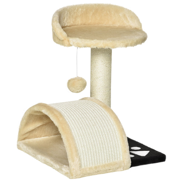 Arbre à chat de 43 cm avec jouet suspendu, beige