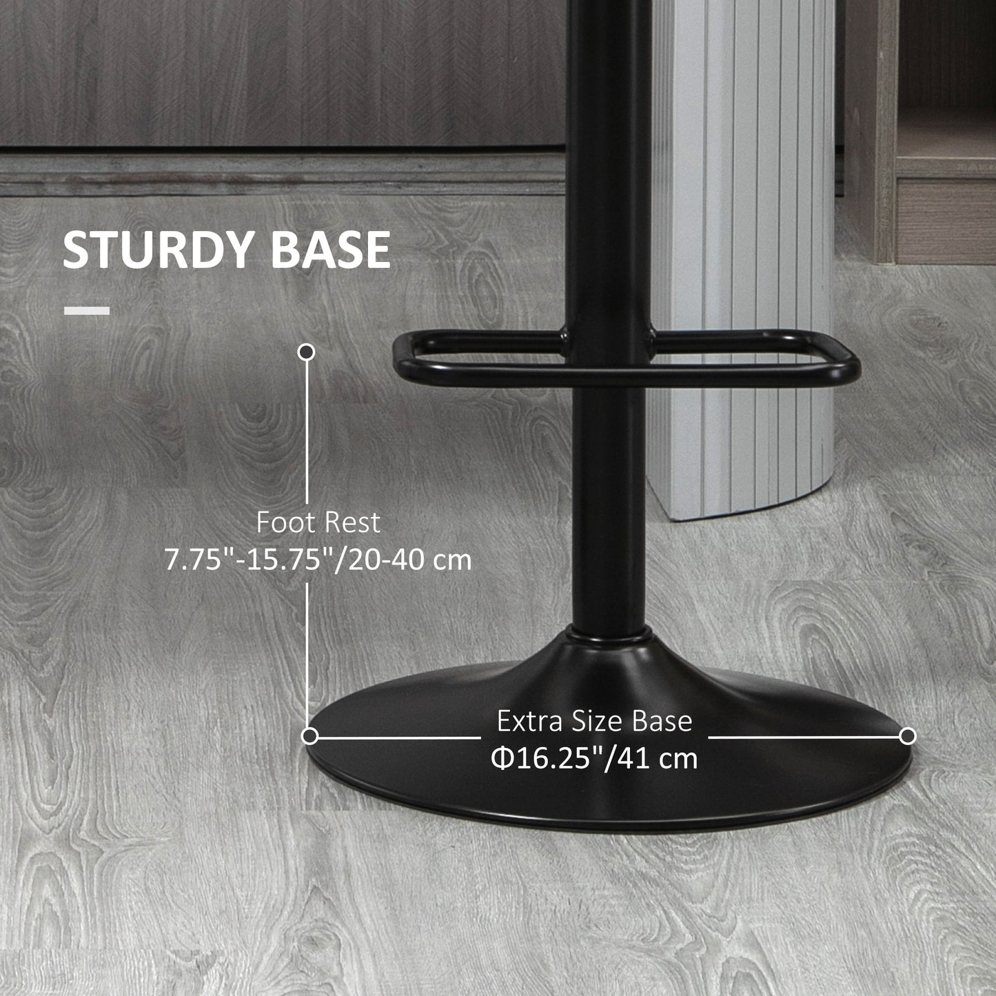 Set of 2 Adjustable Faux Leather Swivel Bar Stools with Footrest, Black