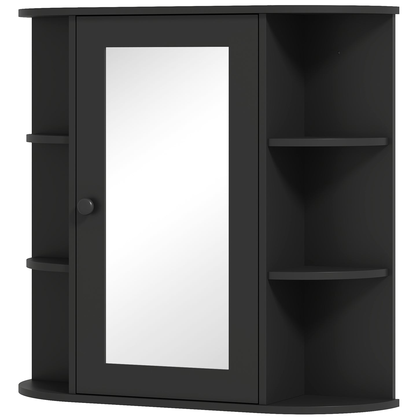 Armoire de salle de bain murale avec miroir, porte et étagères, noire