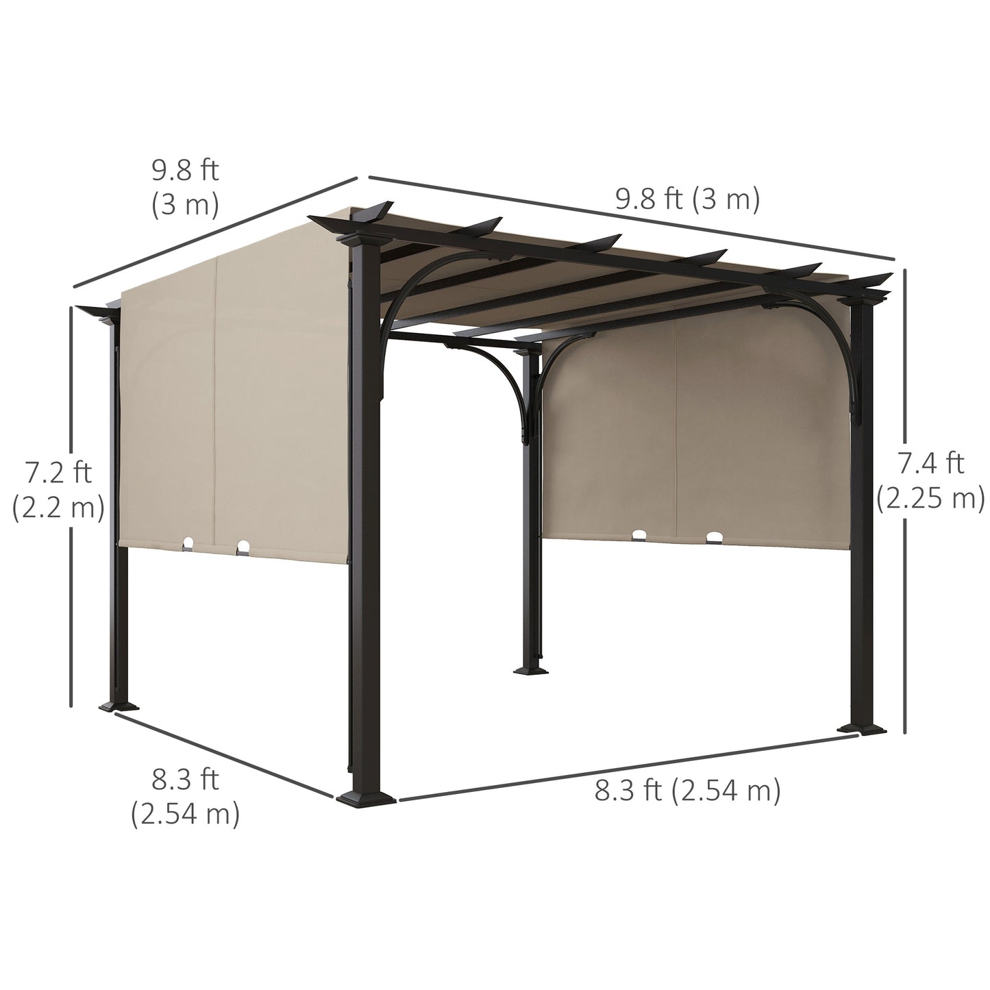 Pergola d'extérieur 10' x 10', abri solaire, structure en acier, beige