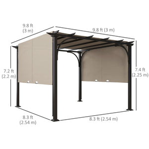 Pergola d'extérieur 10' x 10', abri solaire, structure en acier, beige