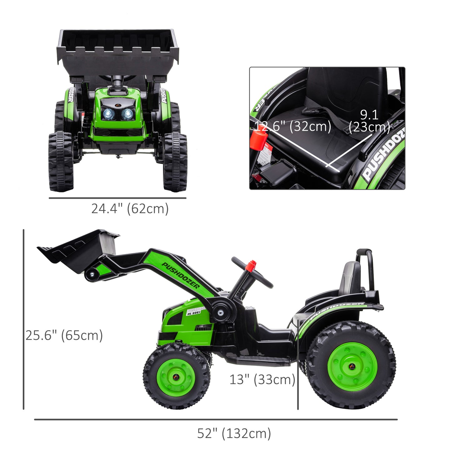 6 Volt Battery Powered Kids Tractor, Ride-On Excavator, Music, Front Headlight, Reverse, Green