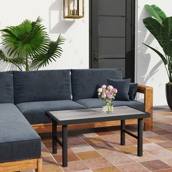 Table basse en métal pour jardin extérieur, gris vieilli