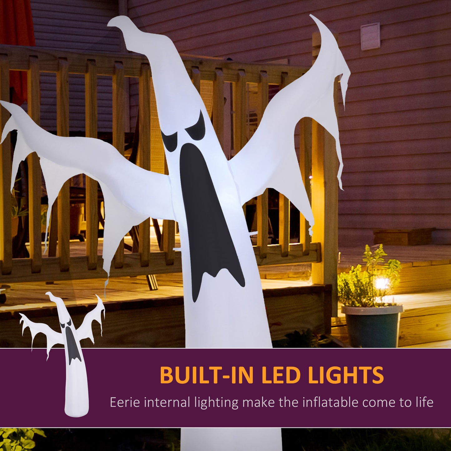 Fantôme gonflable blanc d'Halloween de 1,8 m de haut avec lumières LED