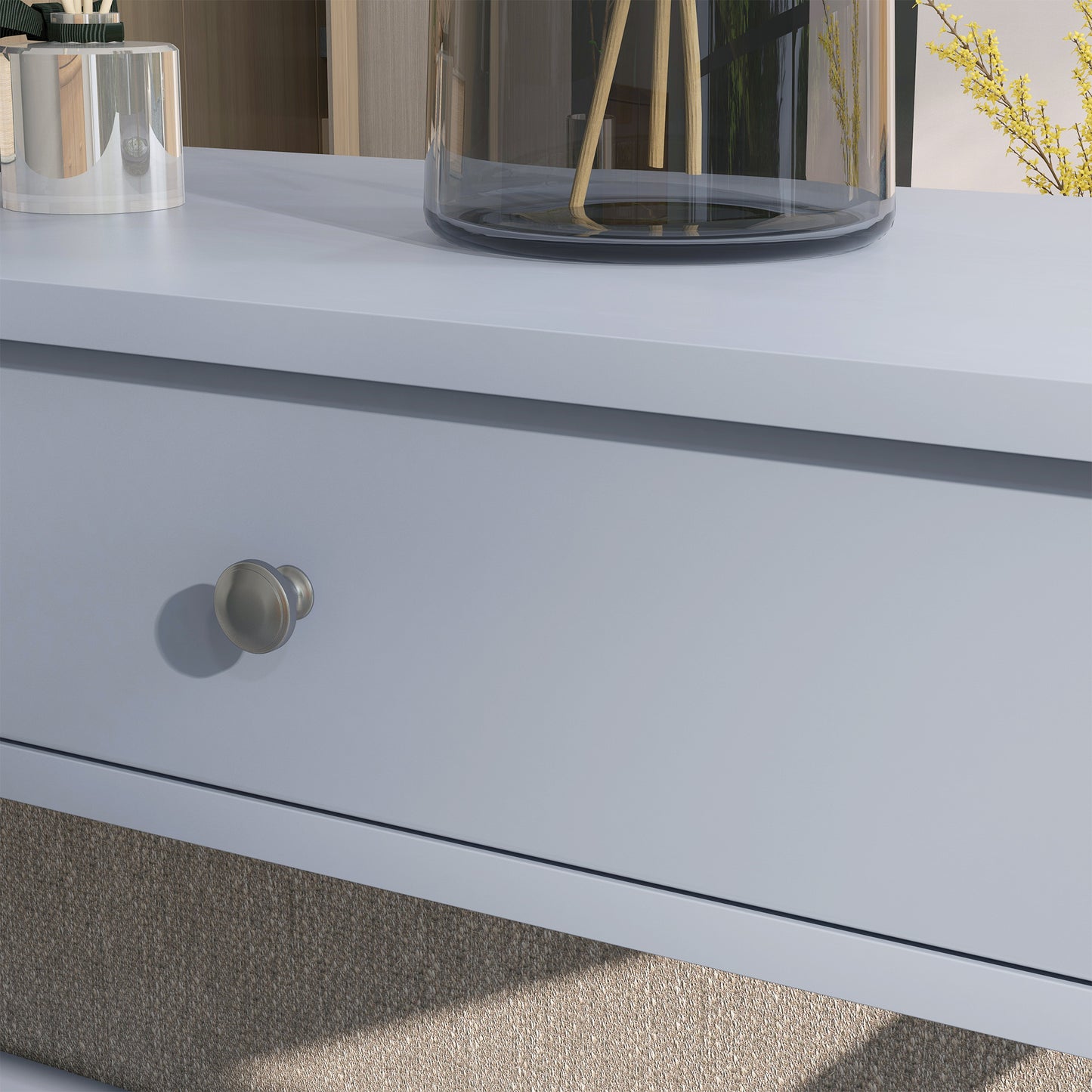 Console d'entrée moderne avec 2 tiroirs et 2 étagères, table de canapé pour salon, couloir, gris