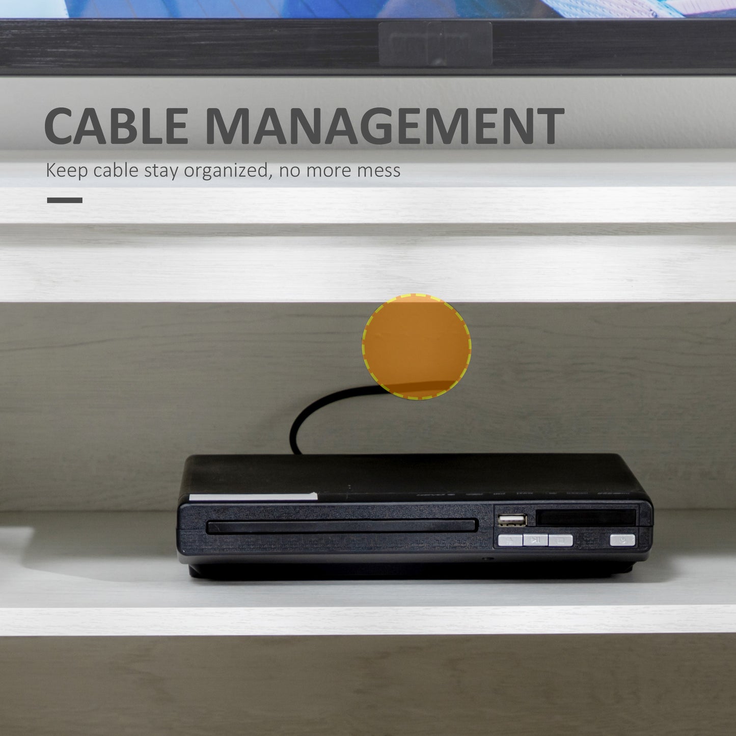 Meuble TV pour téléviseurs jusqu'à 55 pouces, avec étagères réglables et passe-câbles, blanc