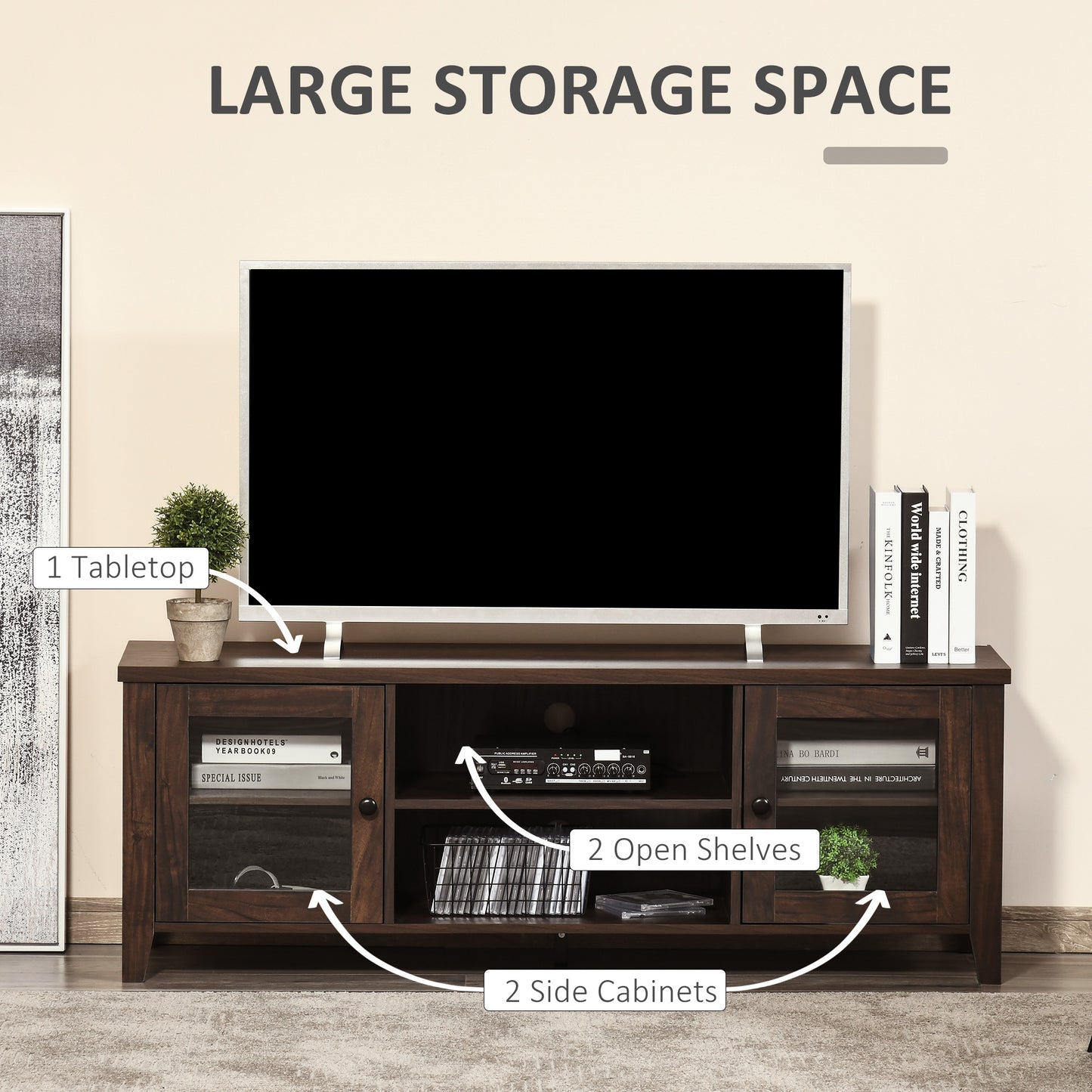 Meuble TV cheminée pour téléviseurs jusqu'à 60 pouces, café
