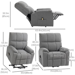 Fauteuil releveur pour seniors en microfibre avec télécommande, gris
