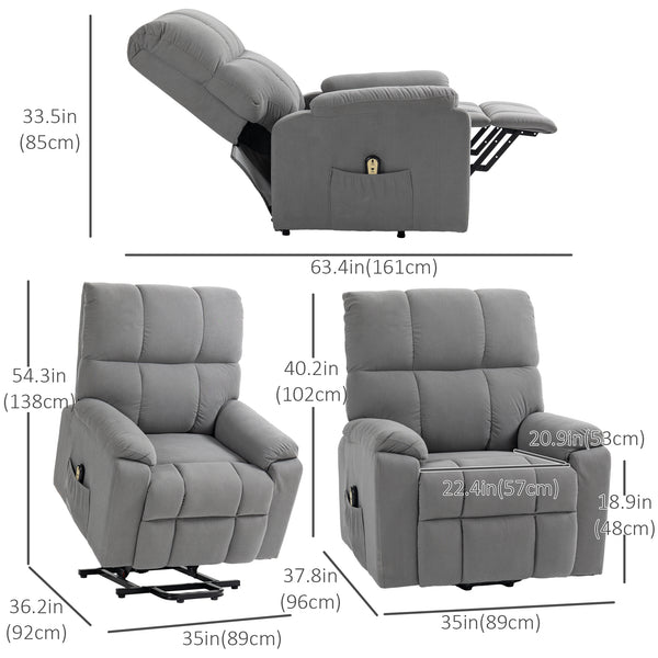 Fauteuil releveur pour seniors en microfibre avec télécommande, gris