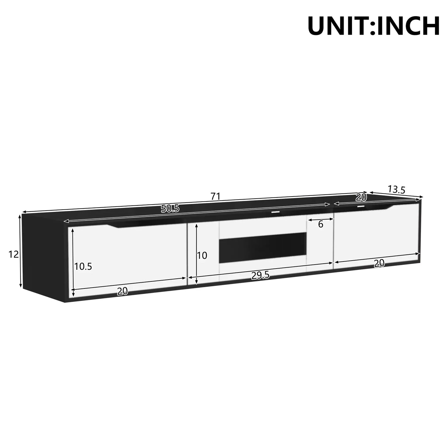 Meuble TV haute brillance avec éclairage LED personnalisable et options de montage polyvalentes, noir et blanc