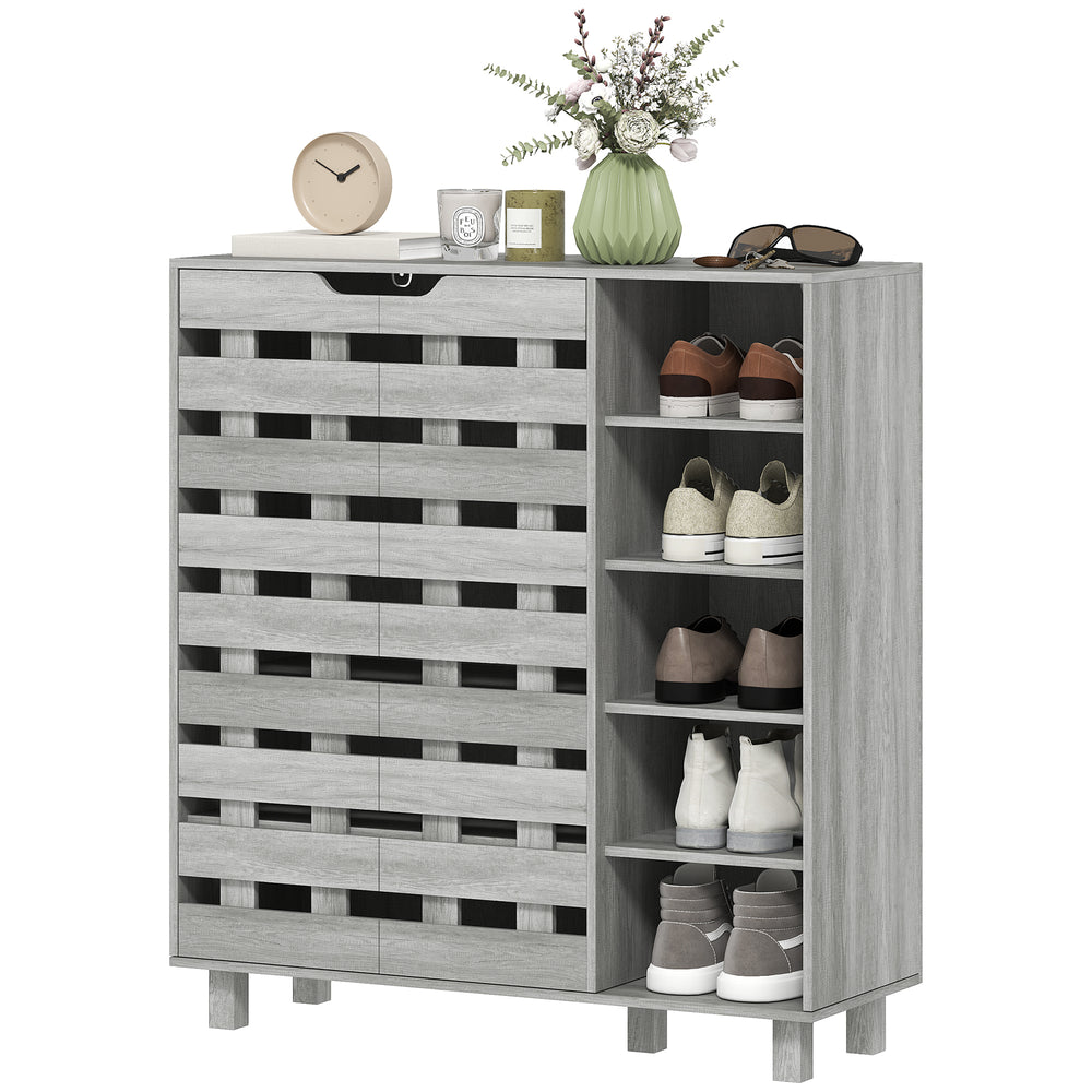 Meuble à chaussures gris clair pour 21 paires avec armoire à double porte à 5 niveaux