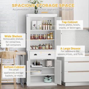 Meuble de rangement avec 4 portes, tiroir et étagères réglables, blanc