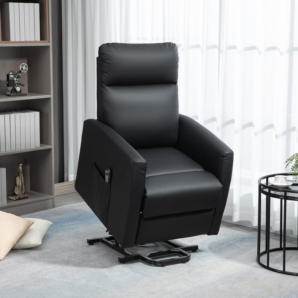 Fauteuil inclinable releveur électrique avec télécommande et poche latérale, noir