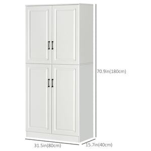 Meuble de rangement avec 4 portes battantes et étagères réglables, blanc