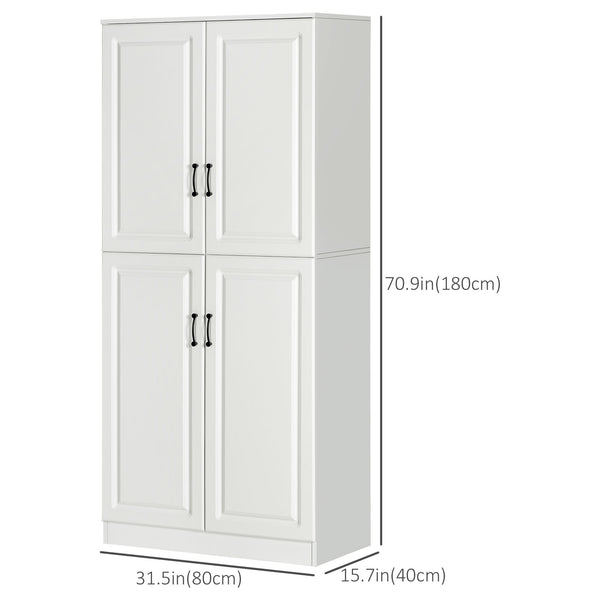 Meuble de rangement avec 4 portes battantes et étagères réglables, blanc