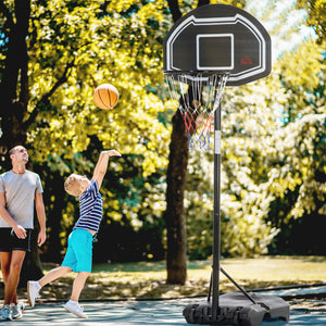 Panier de basket avec support et base lestée, roulettes, noir