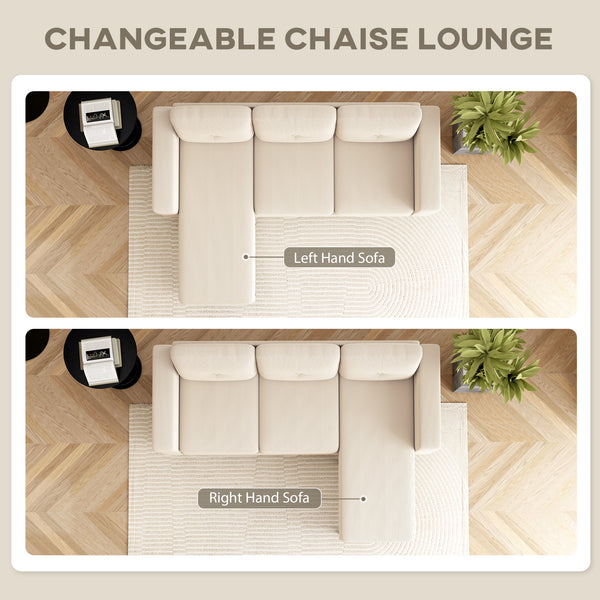 Canapé sectionnel avec méridienne convertible, blanc crème