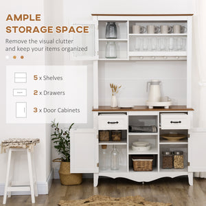 Buffet de cuisine style campagnard avec tiroir utilitaire et étagères 5 niveaux, blanc