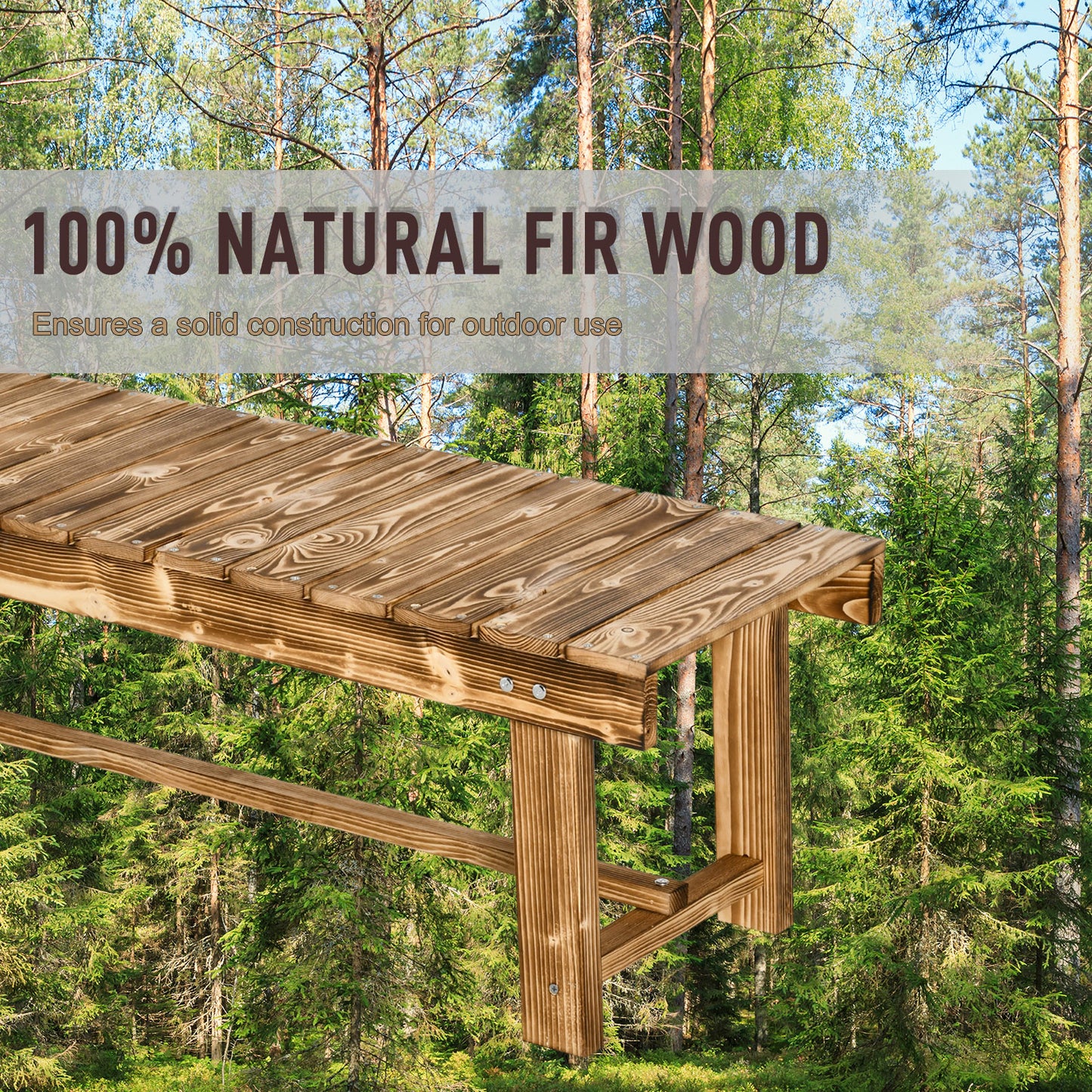 Banc de jardin d'extérieur en bois de sapin, carbonisé
