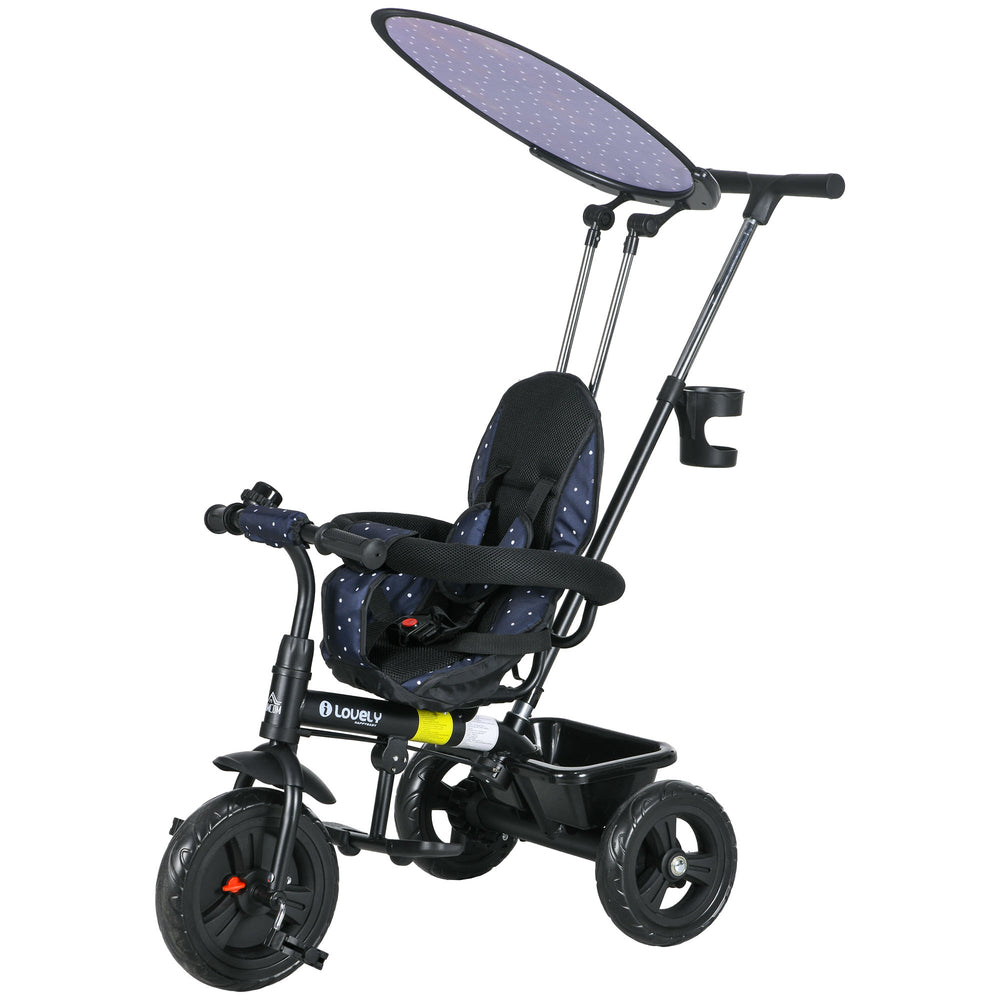 Tricycle 6 en 1 pour enfants avec guidon et auvent amovibles, bleu marine