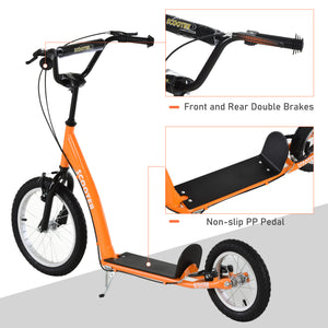 Trottinette avec guidon réglable, double frein, roues gonflables, orange