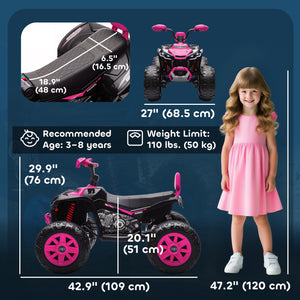 2-seater 24V electric off-road quad bike, dual motor, pink