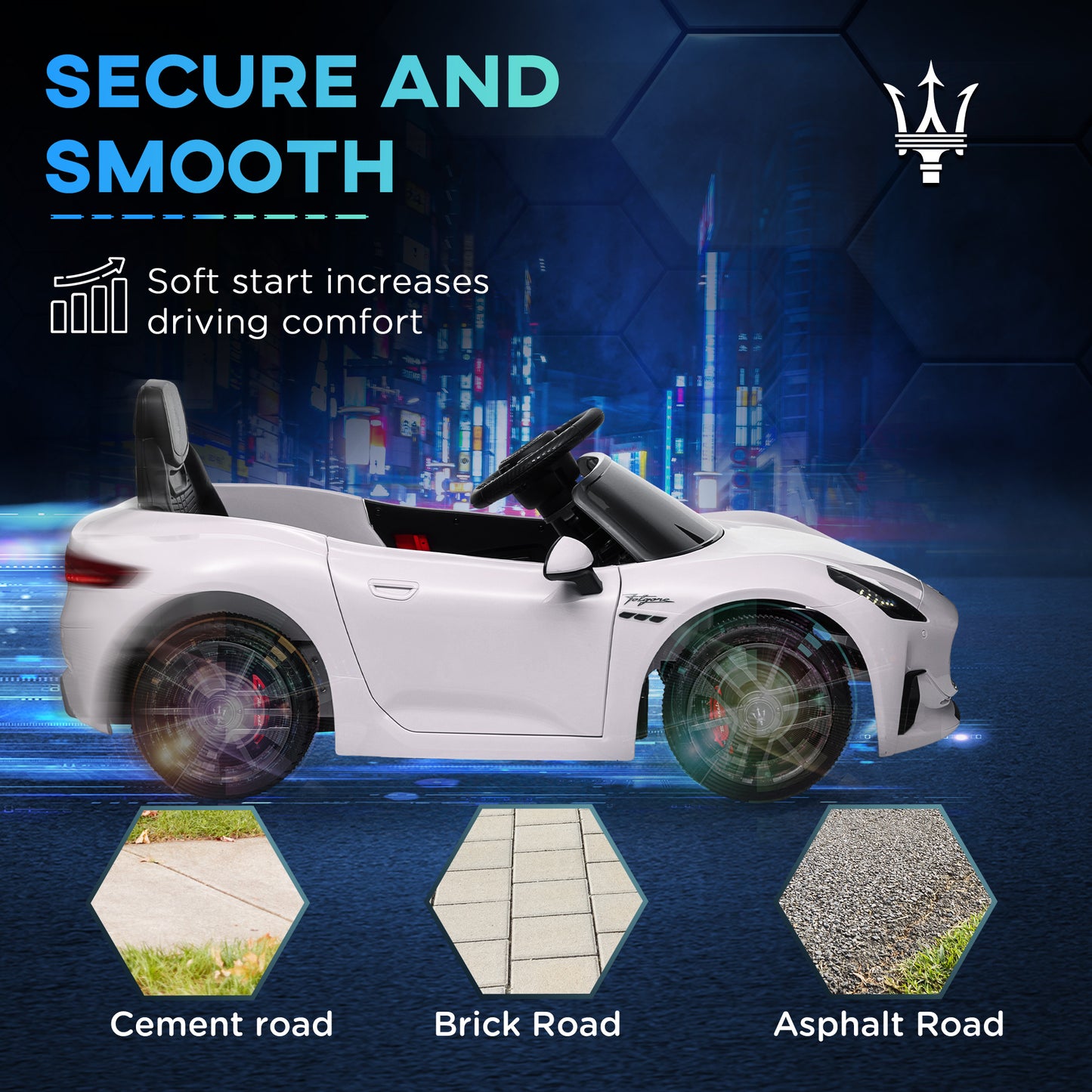 Qaba 12V Maserati Gran Turismo Licensed Kids Electric Car with Remote Control, Soft Start, LED Lights, Music, Horn, MP3 Player, White