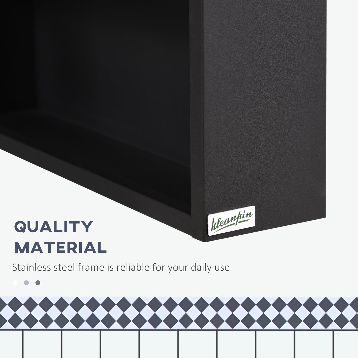 Armoire à miroir murale avec porte simple, étagères de rangement et cadre en acier inoxydable, noire