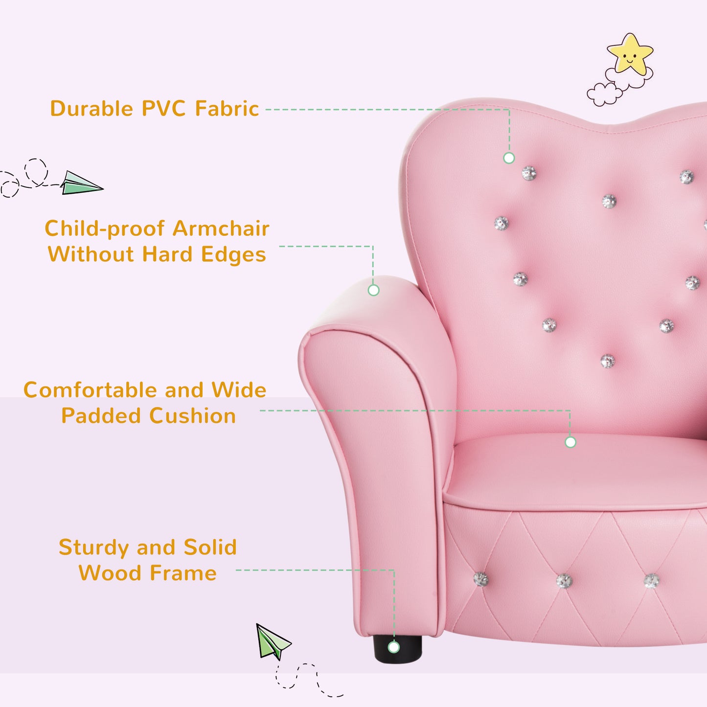 Fauteuil rembourré capitonné inclinable, Rose