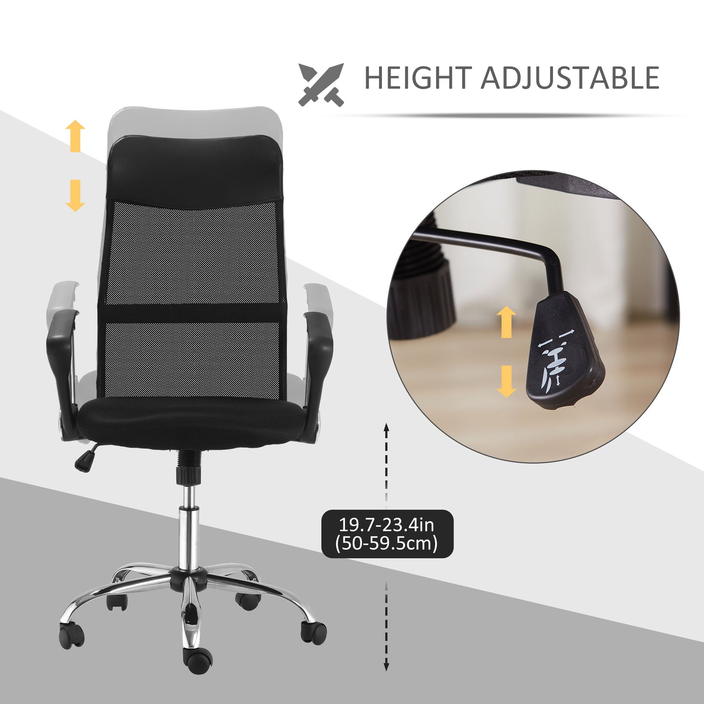 Mesh Office Chair, High Back, Swivel, Adjustable Height, Casters, Black