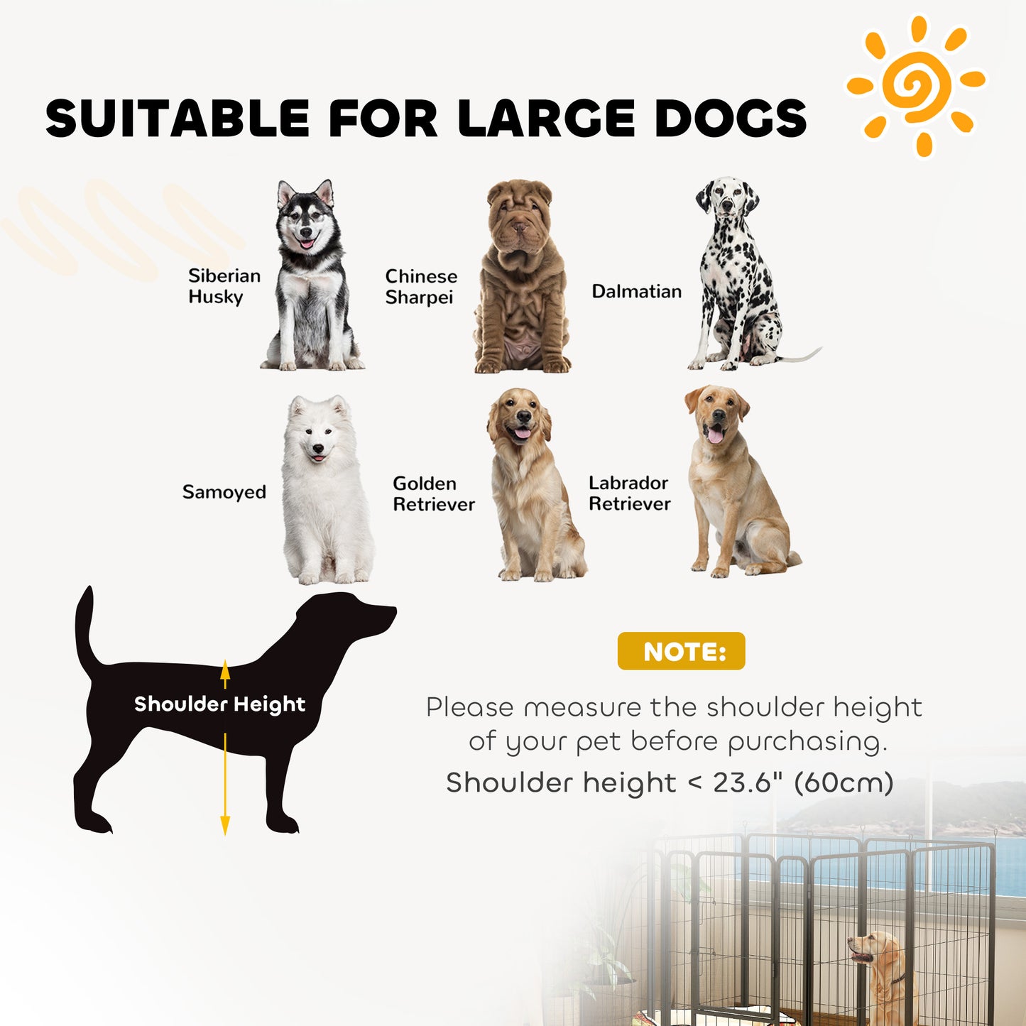 Parc pour chien PawHut 99 cm, intérieur/extérieur, portable et pliable, 8 panneaux, avec porte et sangle, pour grands chiens