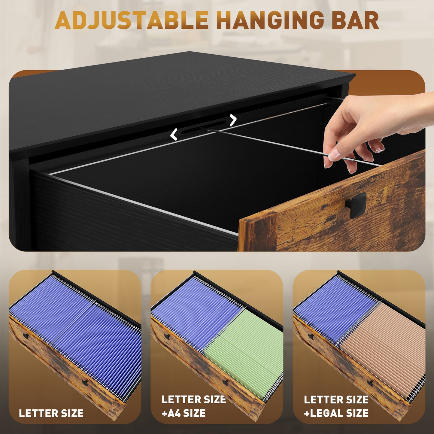 Classeur HOMCOM à 2 tiroirs, verrouillable avec barre de suspension réglable pour documents A4, marron rustique